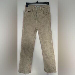 ZARA Beige with Brown Floral Details Nonzip Flare Pants - Size Women’s 4